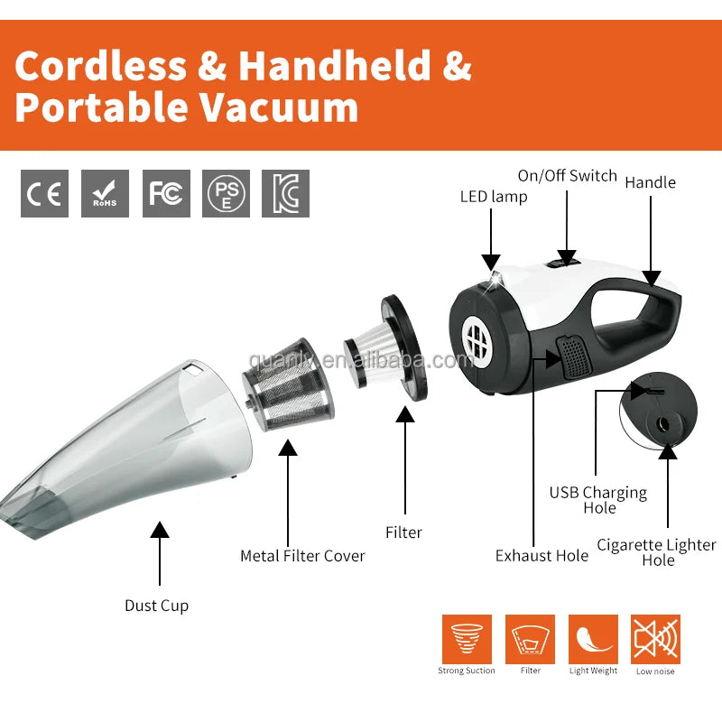 Car Vacuum Cleaner Brushless Bagless Wireless Lightweight Dry Portable Mini Cordless Handheld Vaccum Cleaner for Car and Home